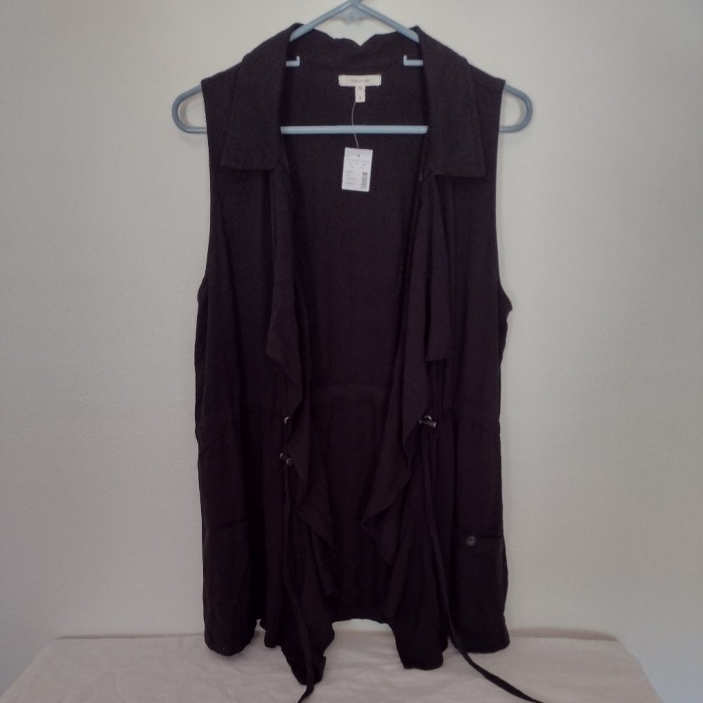 NWT Black draped front vest with toggle waist.